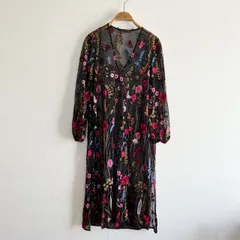 ZARA ザラ シースルー ロング ワンピース 蝶々 バタフライ 花柄 メッシュ マキシ 刺繍 サイドスリット