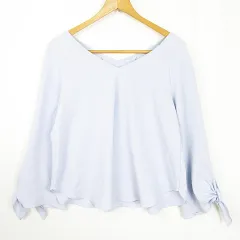 グレースコンチネンタル GRACE CONTINENTAL ブラウス 長袖 Vネック 36 ライトブルー リボン kz11457