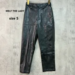 MELT THE LADY メルトザレディ ブラック クロコ 型押し 合成皮革 フェイクレザー パンツ スラックス ズボン ML30792 ボトムス ロング ハイウエスト モード 綺麗め 上品 エレガント 高級感 艶感 光沢  Sサイズ ★ ■■のサムネイル