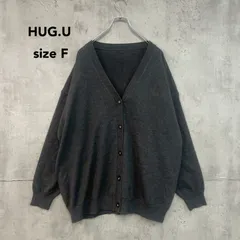 美品 HUG.U ハグユー グレー 5つボタン Vネック ニット カーディガン 羽織り トップス オーバーサイズ ビッグシルエット ドロップショルダー ゆったり 体型カバー 華奢見え 楽ちん シンプル カジュアル 無地 抜け感 Fサイズ ★ ■◇