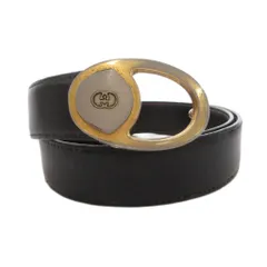 グッチ GUCCI レザーベルト GGマーク バックル 金色 ゴールドカラー 黒 ブラック /UO ■GY12