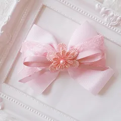 ❤️364フラワーグログランレースリボンポニーフック❤️ピンク