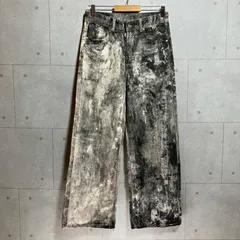 YOLO ヨーロ 転写 デニムパンツ ジーンズ ワイド ボトムス ベージュ メンズ レディース SQ-10-15