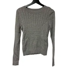  UNIQLO ユニクロ コットンカシミヤ ケーブルクルーネックセーター グレー Mサイズ 編みニット【B102】