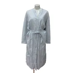 チャオパニック ティピー CIAOPANIC TYPY シャツワンピース ロング 麻 リネン ノーカラー スキッパーカラー ウエストマーク 長袖 ONE アイスブルー /MS