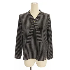 グリーンレーベルリラクシング ユナイテッドアローズ green label relaxing 良品 Dパーツ ボウタイ ブラウス シャツ 長袖 ストライプ ダークグレー ■GY99