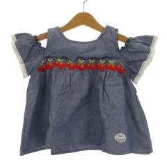 メゾピアノ mezzo piano キッズ シャンブレー チュニック さくらんぼ 120 ブルー系 250821E