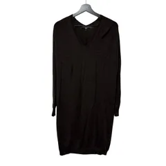  UNIQLO ユニクロ エクストラファインメリノVネックロングセーター M 濃茶 チュニック ワンピース【B102】