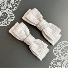ツイードリボン　大きめ　白　ホワイト　ヘアクリップ  量産型　地雷　ゴスロリ　天使界隈　サブカル　コンカフェ