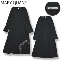 マリークワント MARY QUANT 長袖 ミモレ丈 クルーネック タック フレア ワンピース M ブラック シティールック ブリティッシュ カジュアル モード シック モダン レディース ♪
