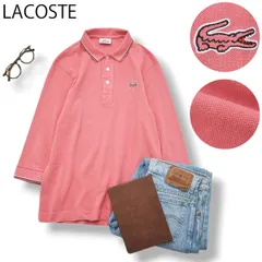 【ワニロゴ】  日本製 ラコステ LACOSTE 七分袖 鹿の子 ポロシャツ 3 ピンク フレンチ トラッド カジュアル スポーツミックス レディース 女性用 ビッグロゴ ♪