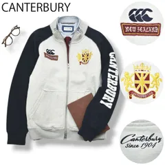 カンタベリー CANTERBURY ジップアップ 裏起毛 モックネック ラグラン スウェット トレーナー トラックジャケット M グレー x ネイビー  メンズ