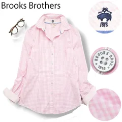 【美品】 ブルックスブラザーズ Brooks Brothers レッドフリース長袖 ギンガムチェック シャツ ブラウス 2 ホワイト x ピンク トラッド ビジカジ カジュアル レディース ♪のサムネイル