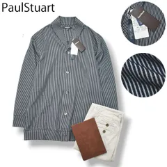 【新品】 ポールスチュアート PaulStuart ショールカラー コットン ポリエステル ジャケット アウター L ストライプ柄 青 x 白 トラッド ビジカジ カジュアル メンズ 男性用のサムネイル