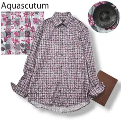 【総柄】 日本製 アクアスキュータム Aquascutum 長袖 フラワー チェック 柄 コットン100％ ドレスシャツ S 花柄 グレー 灰 x ピンク カジュアル メンズ 男性用のサムネイル
