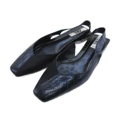 ザラ ZARA 型押し バックストラップ ミュール スクエアトゥ 37 24cm ブラック ■FF