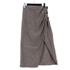 ザラ ZARA チェック スカート サイドボタン スリット ロング S ベージュ系 ■FF