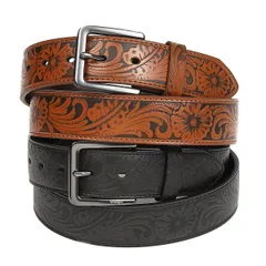 メンズベルト Wrangler ラングラー 38mm 本革-GENUINE LEATHER-  ウエスタンベルト エンボス加工 レリーフパターン連続柄 レザー ジーンズ ベルト ブラウン ブラック 2色 USA直輸入モデル WR-95132 送料無料