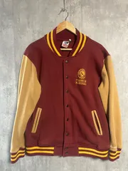 【美品】フランクリンマーシャル スウェット スタジャン M ボルドー カレッジロゴ 刺繍 ヴィンテージ アメカジ 古着 90s ストリート FRANKLIN & MARSHALL ブルゾン ジャケット バーシティ メンズ ワインレッド 黄 イエロー