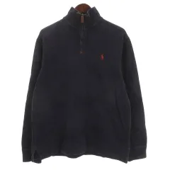 ポロ ラルフローレン POLO RALPH LAUREN ハーフジップ トレーナー カットソー 長袖 ネイビー S 260119E ☆AA★