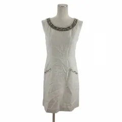 チェスティ Chesty ビジュー ノースリーブ ワンピース リネン混 ひざ丈 0 ベージュ ■TC