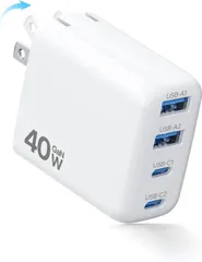 合計40W 急速充電器 タイプc 充電器【4台同時充電・超低温・折畳み式】