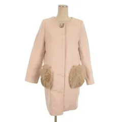 アプワイザーリッシェ Apuweiser-riche ウール アンゴラ ノーカラー コート ポケットファー ビジュー 1 ピンク ■TC