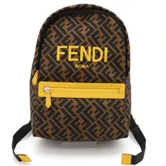 【 美品 】FENDI フェンディ リュックサック ジュニア FF バックパック 8BZ040 ブラウン イエロー ナイロン レザー Aランク イタリア製 ズッカ柄 キッズ 子供用 可愛い お洒落 ミニリュック FF メンズ レディースのサムネイル
