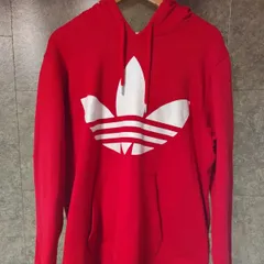 アディダス オリジナルス パーカー L 赤 トレフォイル ビッグロゴ 背面ロゴ プルオーバー メンズ スウェット ストリート adidas 裏起毛