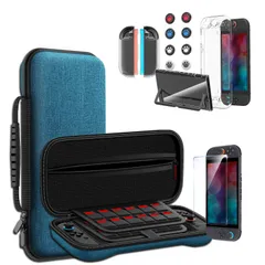 収納ケース＋ガラス保護フィルム＋スティックキャップ8枚＋分体式設計 PCカバー+ Sungale TPUグリップカバー 24ゲームカードスロット ケース 大容量 専用 収納バッグ 耐衝撃 2 防塵 全面保護 Switch 防水（ブルー）