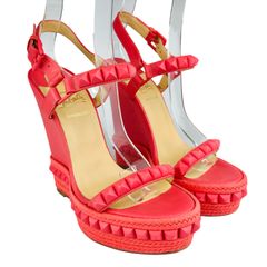 Christian Louboutinクリスチャンルブタン【CATACLOU・カタクロウ】レディース レザー:ジュートコンビ スタッズ ウェッジソール エスパドリーユ サンダル (38/25㎝相当) ブランドサンダル レディースサンダル 春夏靴 カジュアル