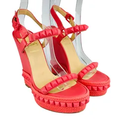 Christian Louboutin★クリスチャンルブタン【CATACLOU・カタクロウ】レディース レザー:ジュートコンビ スタッズ ウェッジソール エスパドリーユ サンダル (38/25㎝相当) ブランドサンダル レディースサンダル 春夏靴 カジュアル