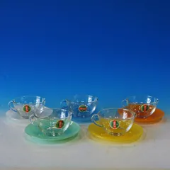未使用品 当時物 DURALEX デュラレックス ガラス製 カップ＆ソーサー5客セット レトロ