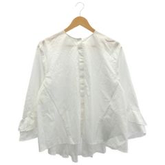 Pual ce cin リネン フリルブラウス 七分袖 ノーカラー XL相当 白