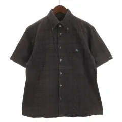 バーバリーブラックレーベル BURBERRY BLACK LABEL チェック ボタンダウン シャツ 半袖 3 チャコールグレー 260216E ■GY12