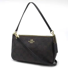 コーチ COACH 2WAY ショルダーバッグ トップハンドル アクセサリーポーチ シグネチャー ダークブラウン F58321 美品