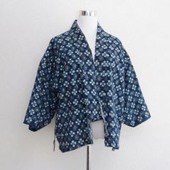 昭和中期 藍染 絣 野良着 上っ張り 木綿 裏地手ぬぐい | 古布 ジャパンヴィンテージ ハンドメイド リメイク素材