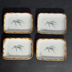 美濃焼　笹絵　角皿　4客