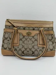 【中古品】 COACHコーチ シグネチャー ターンロック付き トートバッグ ハンドバッグ  11062  茶ブラウン 肩掛け 手提げ バッグかばん 現状品