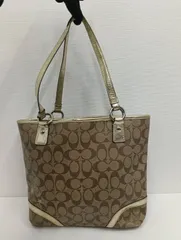 【中古品】 COACHコーチ ヘリテージ シグネチャー スター トートバッグ ハンドバッグ  F18853  茶ブラウン×ゴールド 肩掛け 手提げ バッグかばん 現状品