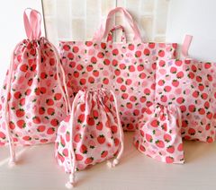 いちご レッスンバッグ 上履き入れ 体操服袋 給食袋 ハンドメイド