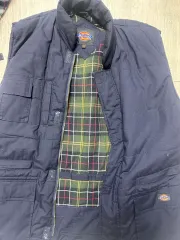 ディッキーズ ネイビー CHECK 裏地 ダウン ベスト XL