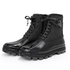 Jimmy Choo OSKAR/F Duck Boots, Leather & Canvas, Black, Size #37 (24cm), Black Hardware, with Box (Unused, Stored Item)