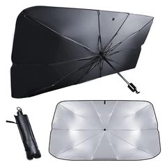 GOOLEESION 2023 車用サンシェード 車用サンシェード 車用フロントシールド 傘 折りたたみ式フロントサンシェード 10逆折れ式 取付簡単 遮光 遮熱 紫外線カット 車中泊 プライバシー保護 チタン遮熱 日射病対策UVカット、収納便利、収納袋付 0