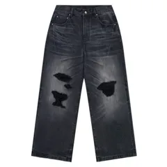 新品未使用 サプライヤー SUPPLIER 26SS Multiple Cross Leather Patch Baggy Denim Black デニムパンツ ジーンズ ストリートファッション クロスレザーパッチのサムネイル