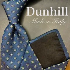 【美品】Dunhil ネクタイ 小紋柄 ダイヤ 総柄 ネイビー イエロー