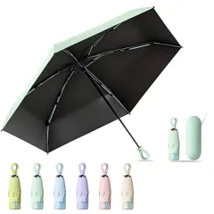 日傘 折りたたみ傘 UVカット 100遮光遮熱 二重骨構造＆12本骨強度 超軽量 コンパクト 紫外線遮断 耐風撥水 晴雨兼用 携帯便利 収納ポーチ付き メンズ/レディース/ガールズ/子供/大人兼用 母の日 父の日 お祝い 誕生日ギフト ミントグリーン 1