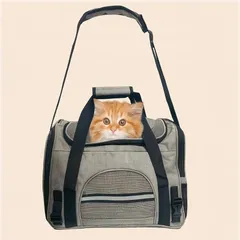 ペットキャリーバッグ 猫 小型犬用 折りたたみ 軽量 多機能 通気性 洗えるふわふわベッド付き 通院 旅行 ドライブ 手提げ 肩掛け キャリーケース固定 車シート対応 1