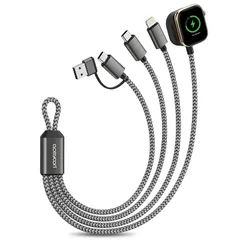 aceyoon 3in2 充電ケーブル 多機能 ストレート Type-C USBポート Lightningポート アップルウォッチ用 充電器 for Apple Watch ワイヤレス充電器 23.5cm 最大18W ダークグレー 3台デバイス 同時充電可 1