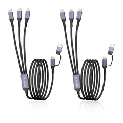 3 in 2 マルチ充電ケーブル、[2本セット1.5M 60W 3.1A] ESUYI USB C スプリッターケーブル、ナイロン編み 同時複数充電対応、USB A/C to Type-C ケーブル、Phone 17/Air/16/15 シリーズ、S25/ 1